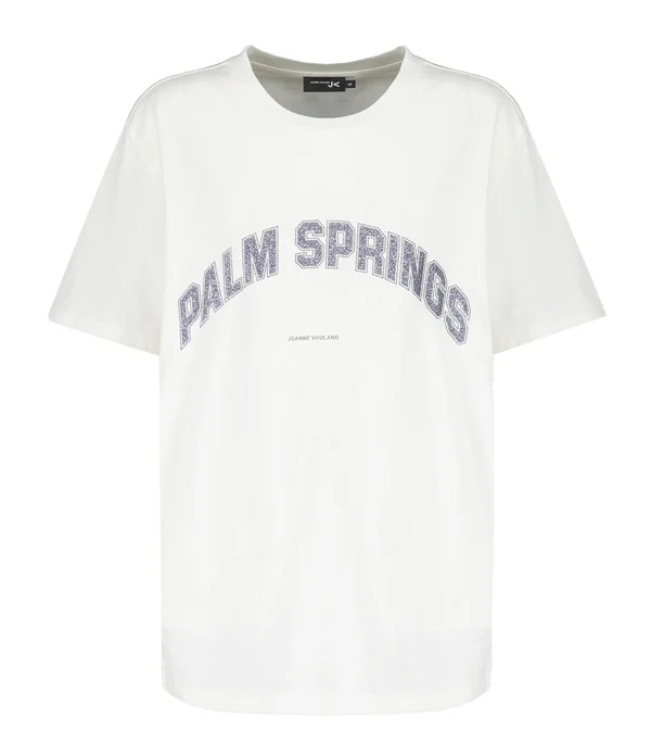 JEANNE VOULAND Tee-shirt Jai Palm Springs Glitter Gun Metal Blanc design à la mode 1