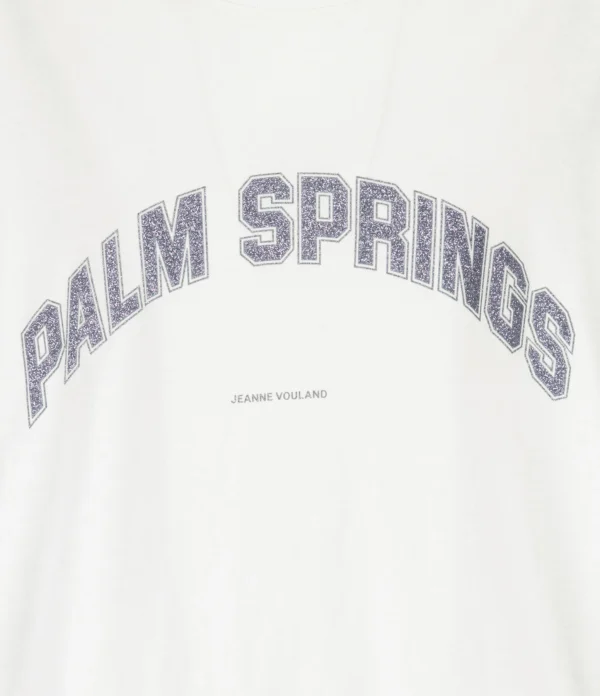 JEANNE VOULAND Tee-shirt Jai Palm Springs Glitter Gun Metal Blanc design à la mode 3