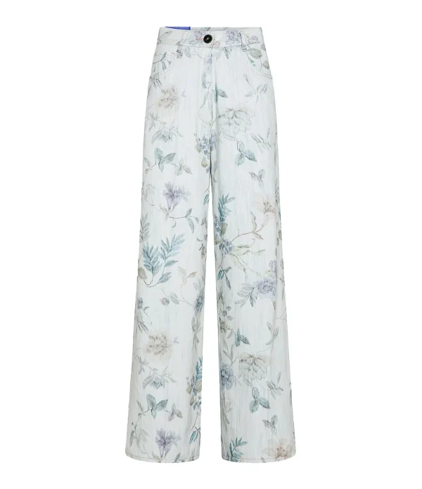 FORTE_FORTE Pantalon Denim Coton Imprimé Bleu vente luxe pas cher 1