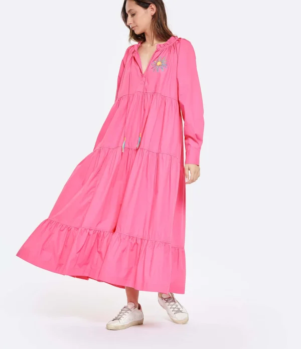 MIRA MIKATI Robe Manches Longues Broderie Coton Rose exclusivement disponibles 3