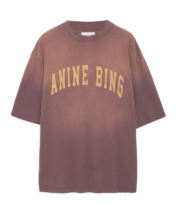 marque pas cher ANINE BING Tee-shirt Avi Coton Organique Bordeaux Délavé 1