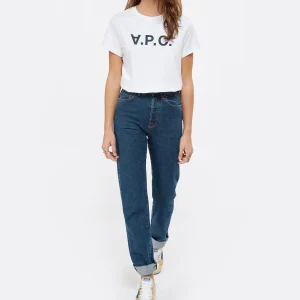 Retour gratuit en magasin. A.P.C. Tee-shirt Coton Blanc Bleu Marine 10