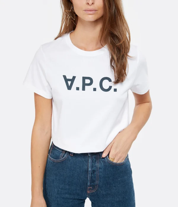 Retour gratuit en magasin. A.P.C. Tee-shirt Coton Blanc Bleu Marine 3