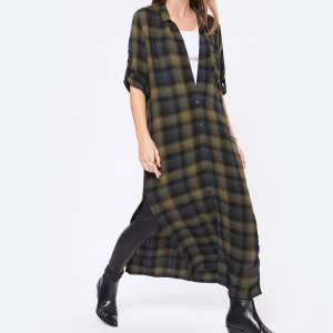 site pas cher Bella Dahl Robe Rolled Sleeve Duster Jasper Green Plaid 10