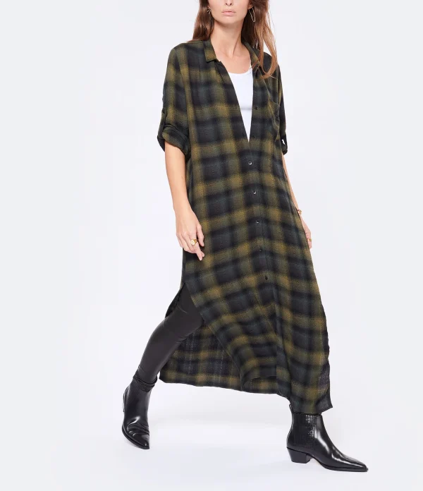 site pas cher Bella Dahl Robe Rolled Sleeve Duster Jasper Green Plaid 4