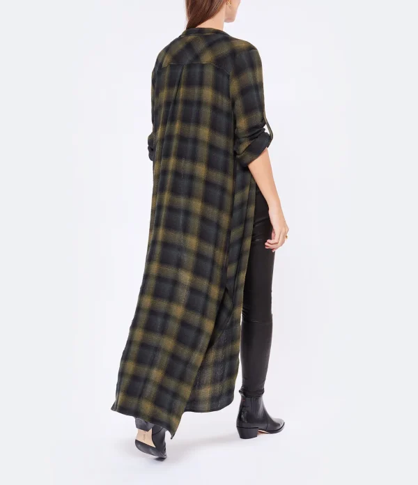 site pas cher Bella Dahl Robe Rolled Sleeve Duster Jasper Green Plaid 5