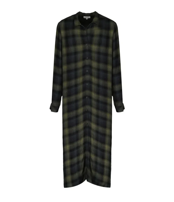 site pas cher Bella Dahl Robe Rolled Sleeve Duster Jasper Green Plaid 1