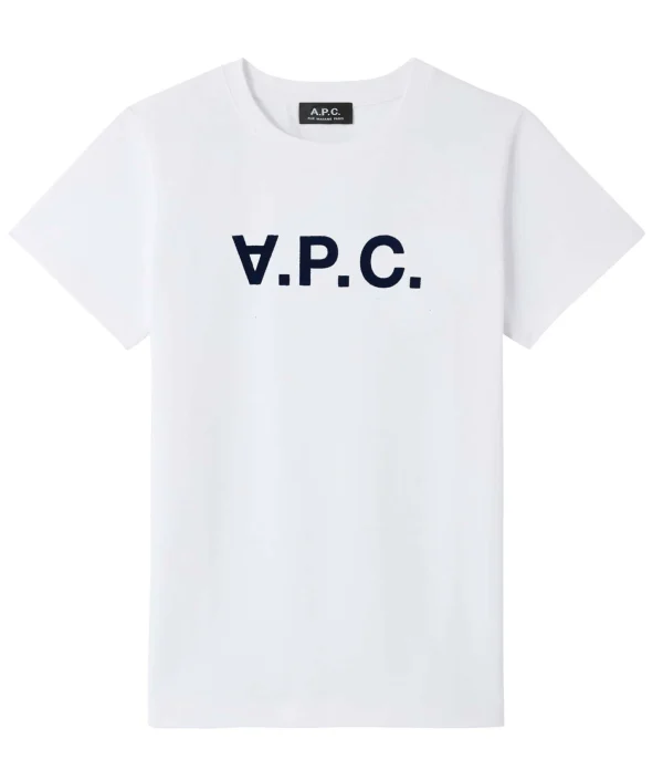 Retour gratuit en magasin. A.P.C. Tee-shirt Coton Blanc Bleu Marine 1