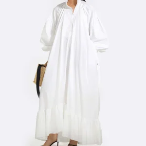 PATOU Robe Longue Painter Coton Blanc achat pas cher 15