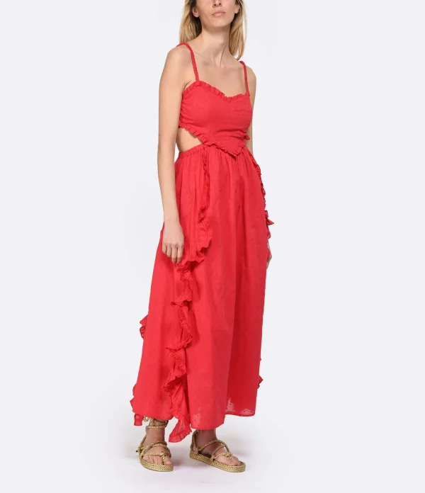 Prestation Et Rapide Farm Rio Robe Maxi Cœur Coton Rouge 4