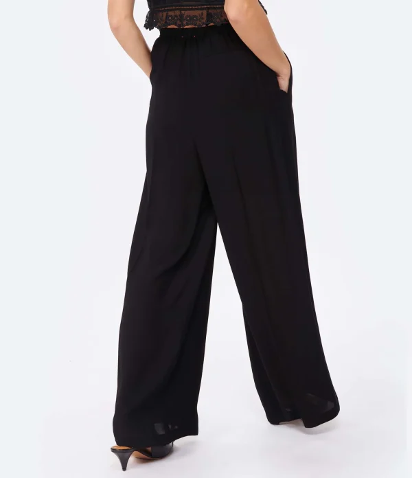 remise en ligne FORTE_FORTE Pantalon Large Georgette Noir 6