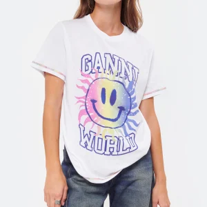 Ganni Tee-shirt Smiley Coton Organique Bright White a Prix Discount 11