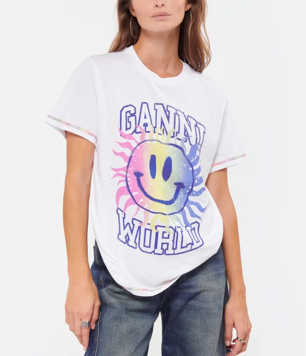 Ganni Tee-shirt Smiley Coton Organique Bright White a Prix Discount 4