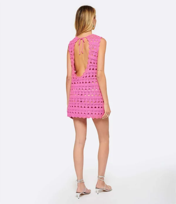 meilleur service Ganni Robe De Plage Crochet Coton Organique Rose 5