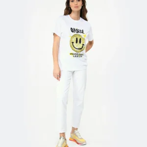 Ganni Tee-shirt Smiley Coton Organique Blanc soldes de Noël 15