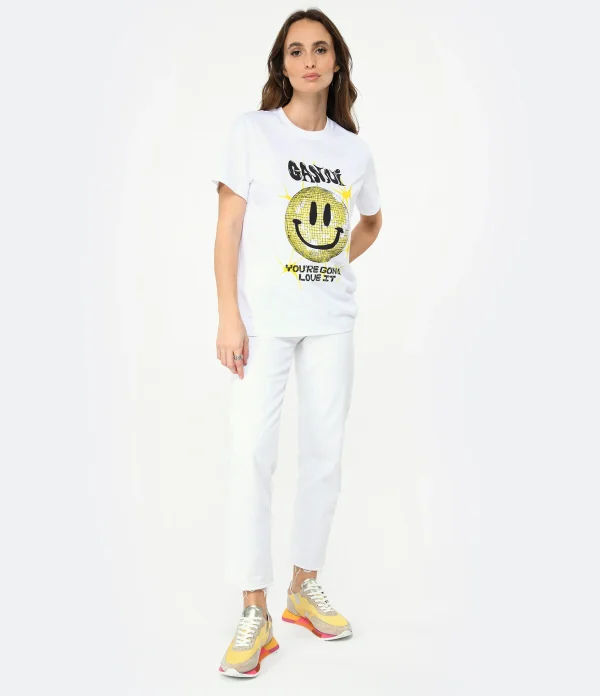 Ganni Tee-shirt Smiley Coton Organique Blanc soldes de Noël 6