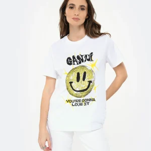 Ganni Tee-shirt Smiley Coton Organique Blanc soldes de Noël 11