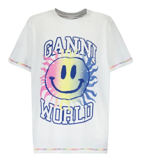 Ganni Tee-shirt Smiley Coton Organique Bright White a Prix Discount 1