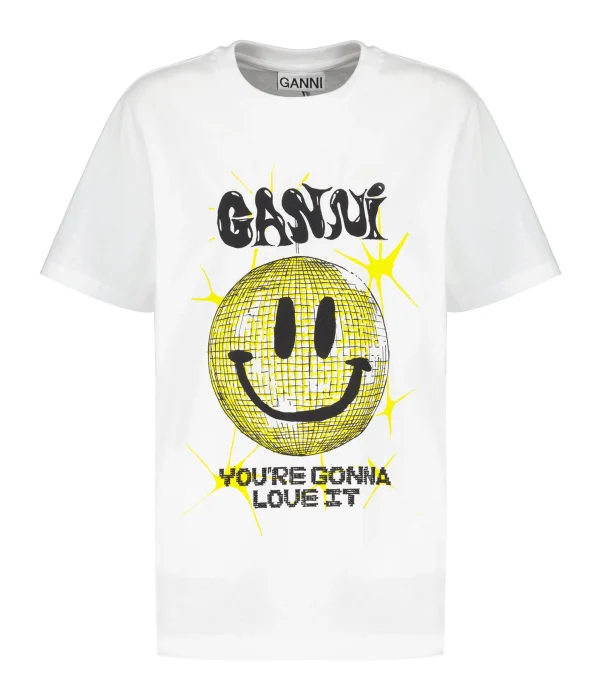 Ganni Tee-shirt Smiley Coton Organique Blanc soldes de Noël 1