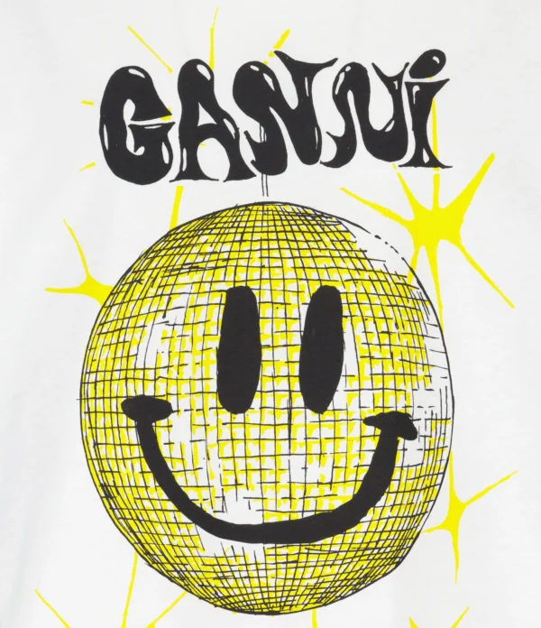 Ganni Tee-shirt Smiley Coton Organique Blanc soldes de Noël 3