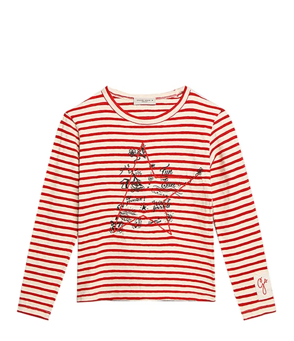 soldes Golden Goose Tee-shirt Golden Enfant Coton Rayures Rouge 1