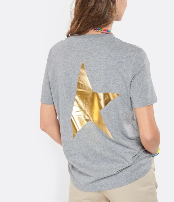 Golden Goose Tee-shirt Big Star Coton Gris Doré Prix très abordable 4