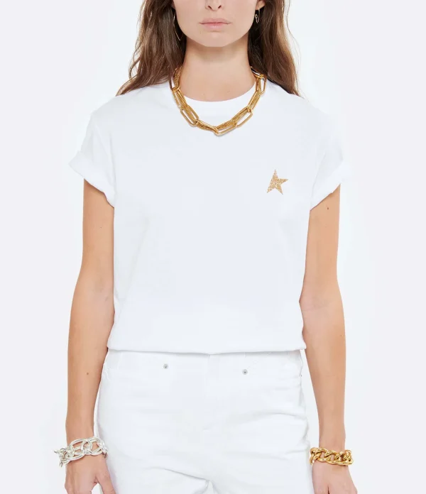 Golden Goose Tee-shirt Étoile Coton Blanc Doré grossiste en ligne 4