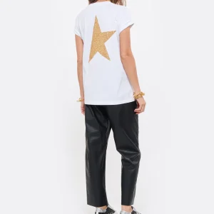 magasin paris Golden Goose Tee-shirt Big Star Coton Blanc Doré 18