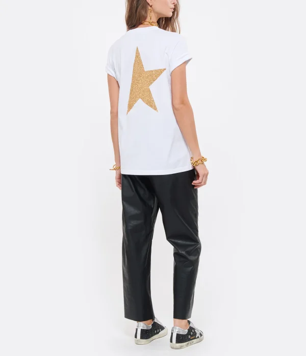 magasin paris Golden Goose Tee-shirt Big Star Coton Blanc Doré 7