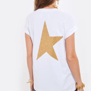 magasin paris Golden Goose Tee-shirt Big Star Coton Blanc Doré 14