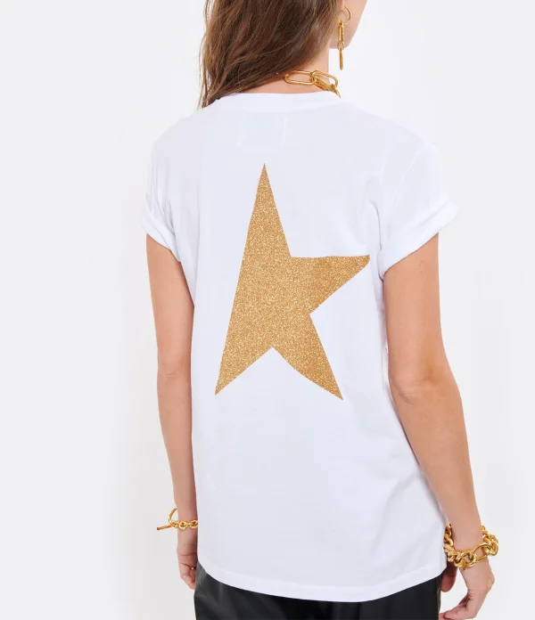 magasin paris Golden Goose Tee-shirt Big Star Coton Blanc Doré 5