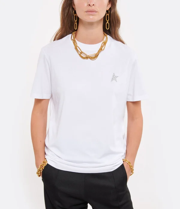 Nouvelle Collection Golden Goose Tee-shirt Étoile Coton Blanc Argenté 4