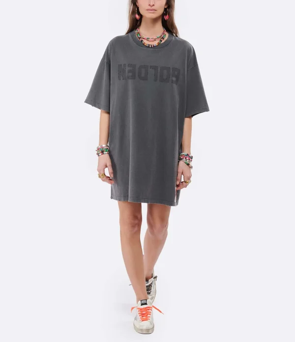 Golden Goose Robe Tee-shirt Golden Coton Anthracite excellente qualité 4