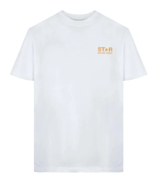 magasin paris Golden Goose Tee-shirt Big Star Coton Blanc Doré 1