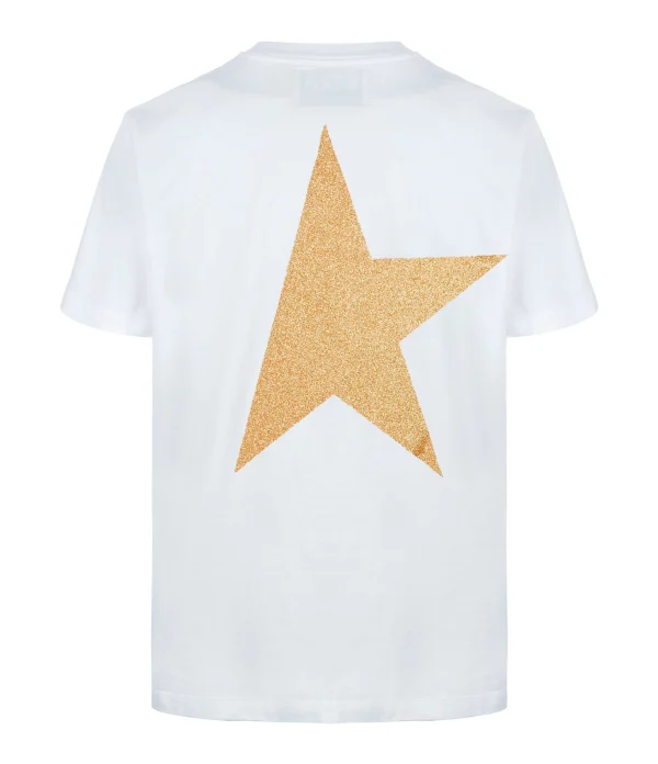 magasin paris Golden Goose Tee-shirt Big Star Coton Blanc Doré 3