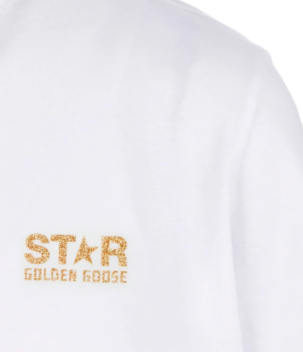 magasin paris Golden Goose Tee-shirt Big Star Coton Blanc Doré 4