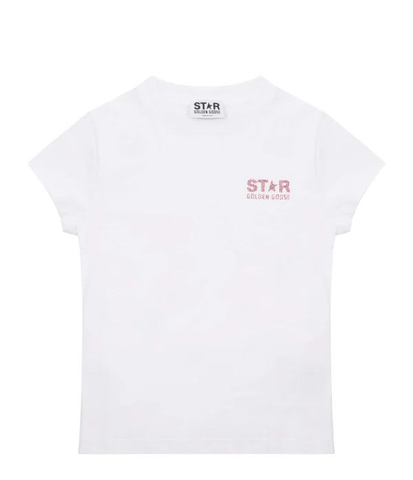 dernières Golden Goose Tee-shirt Star Enfant Coton Blanc Rose 1