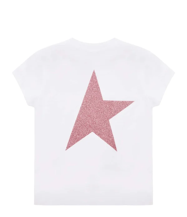 dernières Golden Goose Tee-shirt Star Enfant Coton Blanc Rose 3