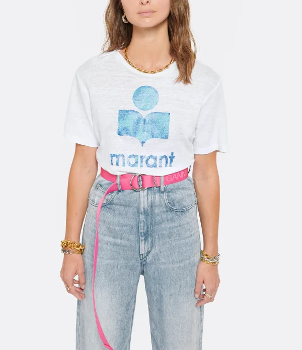 MARANT ÉTOILE Tee-shirt Zewel Lin Blanc Bleu magasin en ligne france 4