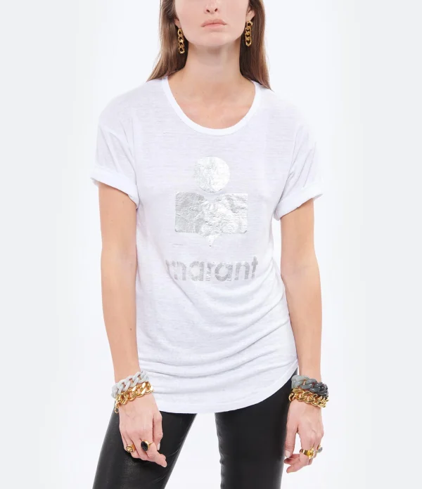 soldes ligne MARANT ÉTOILE Tee-shirt Koldi Lin Blanc Argenté 4