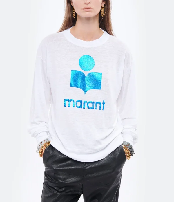 MARANT ÉTOILE Tee-shirt Klowia Lin Blanc Bleu boutique en ligne france 4