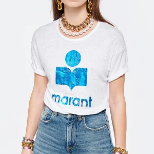 MARANT ÉTOILE Tee-shirt Koldi Lin Blanc Bleu beauté 11