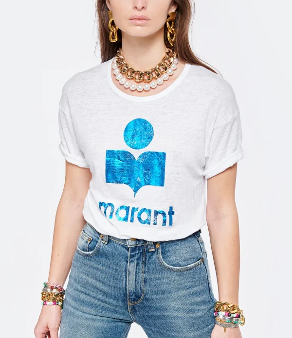 MARANT ÉTOILE Tee-shirt Koldi Lin Blanc Bleu beauté 4