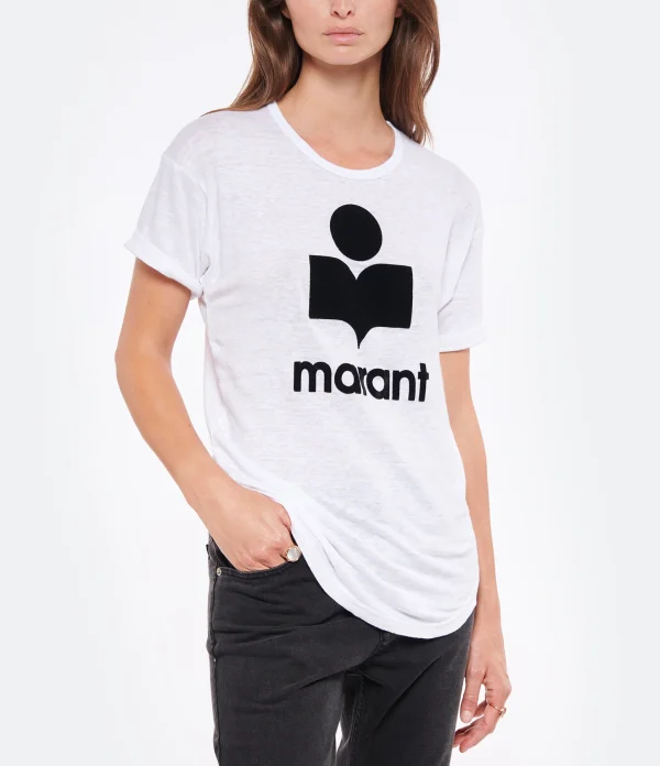 MARANT ÉTOILE Tee-shirt Koldi Lin Blanc Noir prix pas cher 4