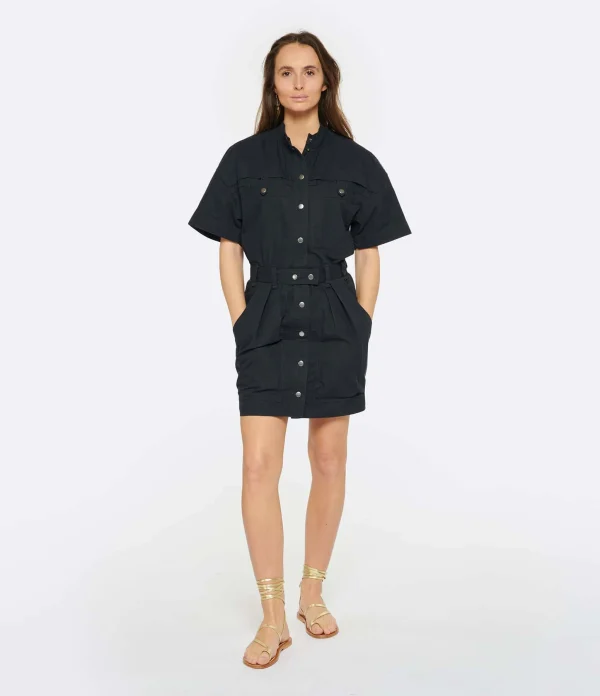 MARANT ÉTOILE Robe Rime Coton Noir Délavé marque pas cher 4