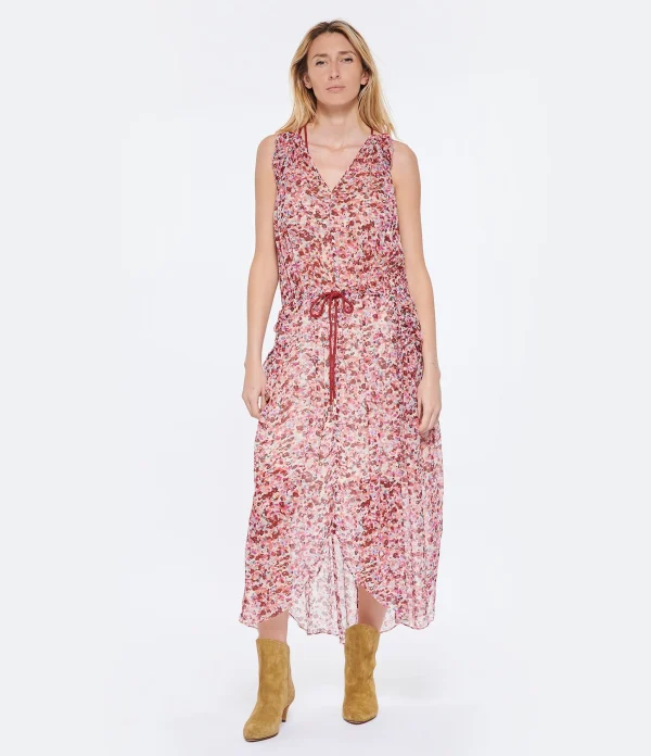 MARANT ÉTOILE Robe Longue Fadelo Imprimé Framboise Écru haute qualité 4