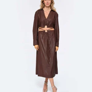 en promotion JONATHAN SIMKHAI Jupe Midi Mikah Satin Chocolat 7