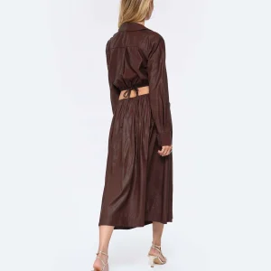 en promotion JONATHAN SIMKHAI Jupe Midi Mikah Satin Chocolat 9