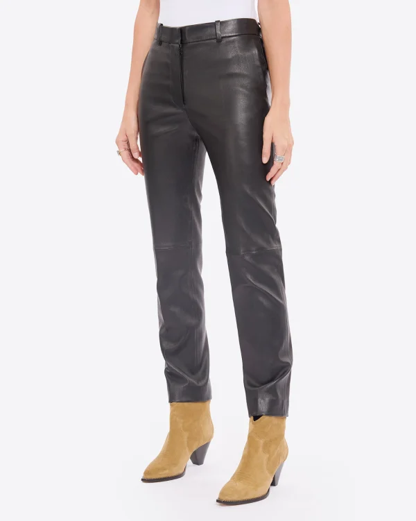 Joseph Pantalon Coleman Cuir Noir shopping pas cher 5