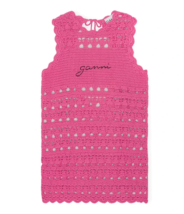 Ganni Robe De Plage Crochet Coton Organique Rose exclusivement disponibles 1